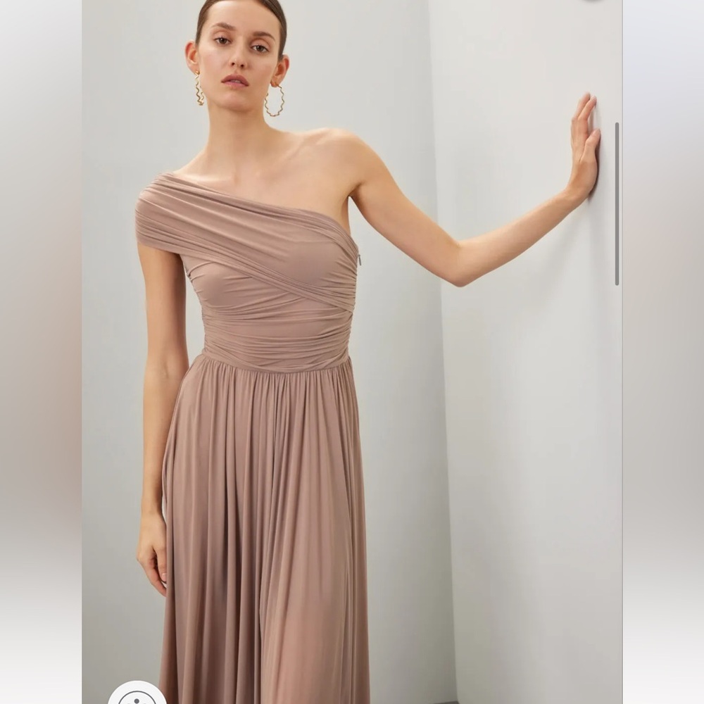 Ronny Kobo Collection One-Shoulder Taupe Maxi Dress - Picture 4 of 5